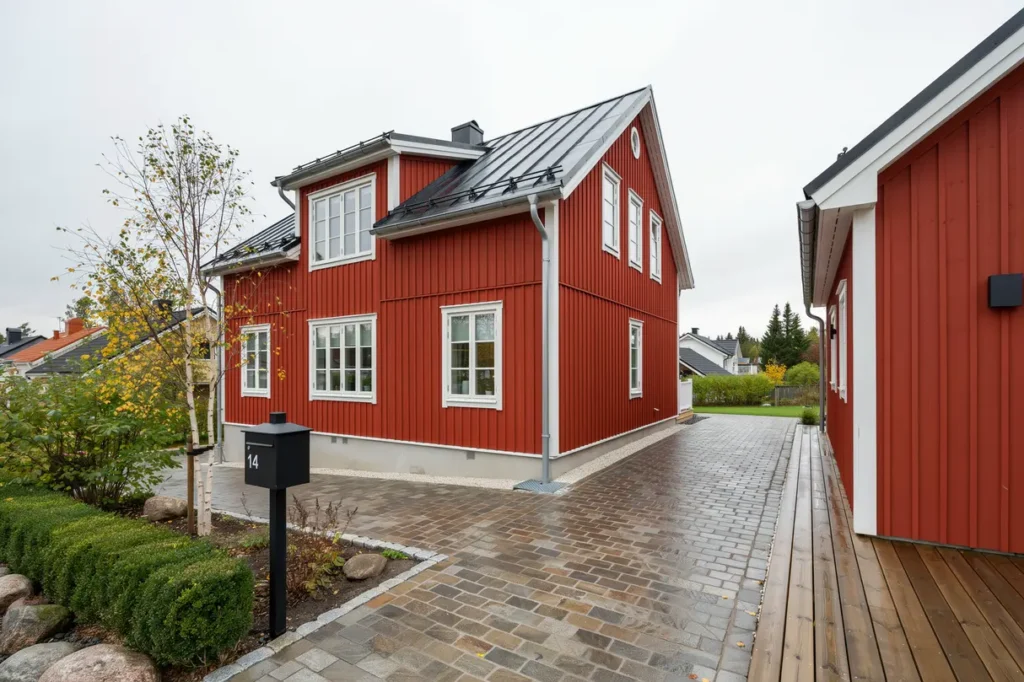f ryngrande tv tt av altand ck och stenlagd uppfart i margretelund kersberga